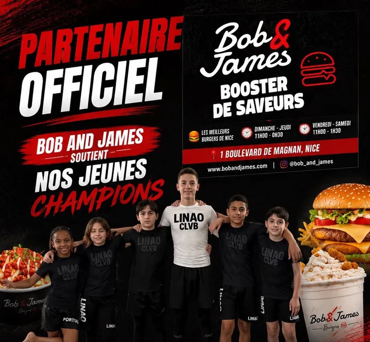 Affiche « Partenaire officiel » : Bob & James soutient les jeunes champions du LINAO Club